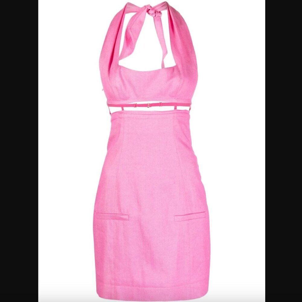 Jacquemus Le Splash Limao Pink Cutout Twill Halterneck Mini Dress FR 36 / US 4 - Picture 2 of 12